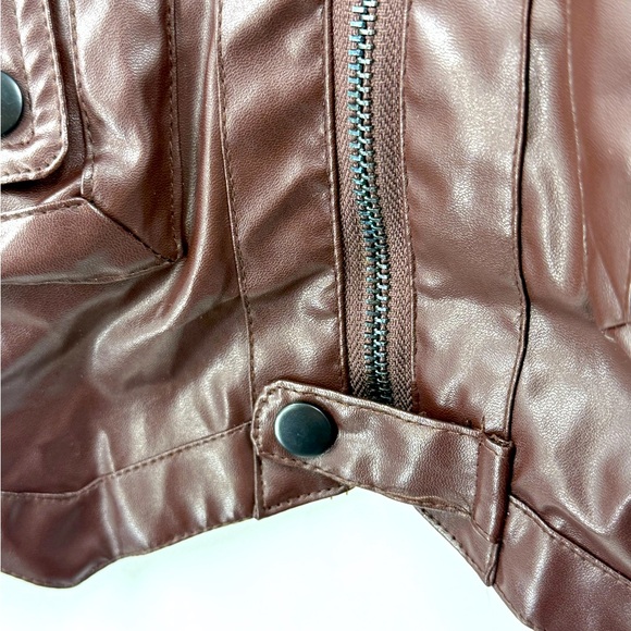 Faux Leather Moto Utility Vest Burgundy Zip Pocket Streetwear Grunge Biker Punk - Picture 4 of 7